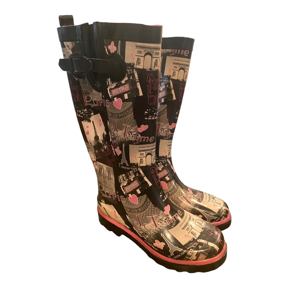 Capelli of New York Black and Pink Winter Rain Boots